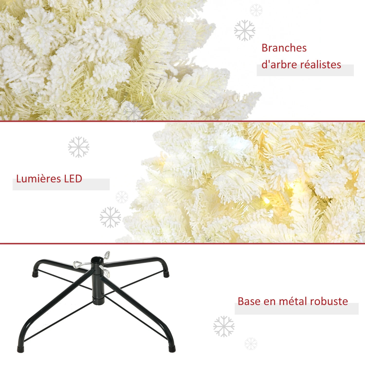 HOMCOM Sapin De Noël Artificiel Lumineux Blanc Dim. Ø 115 X 180H Cm 650 Branches 150 LED - Support Pied Pliable Métal PVC 4 HOMCOM Sapin De Noël Artificiel Lumineux Blanc Dim. Ø 115 X 180H Cm 650 Branches 150 LED - Support Pied Pliable Métal PVC – Image 4