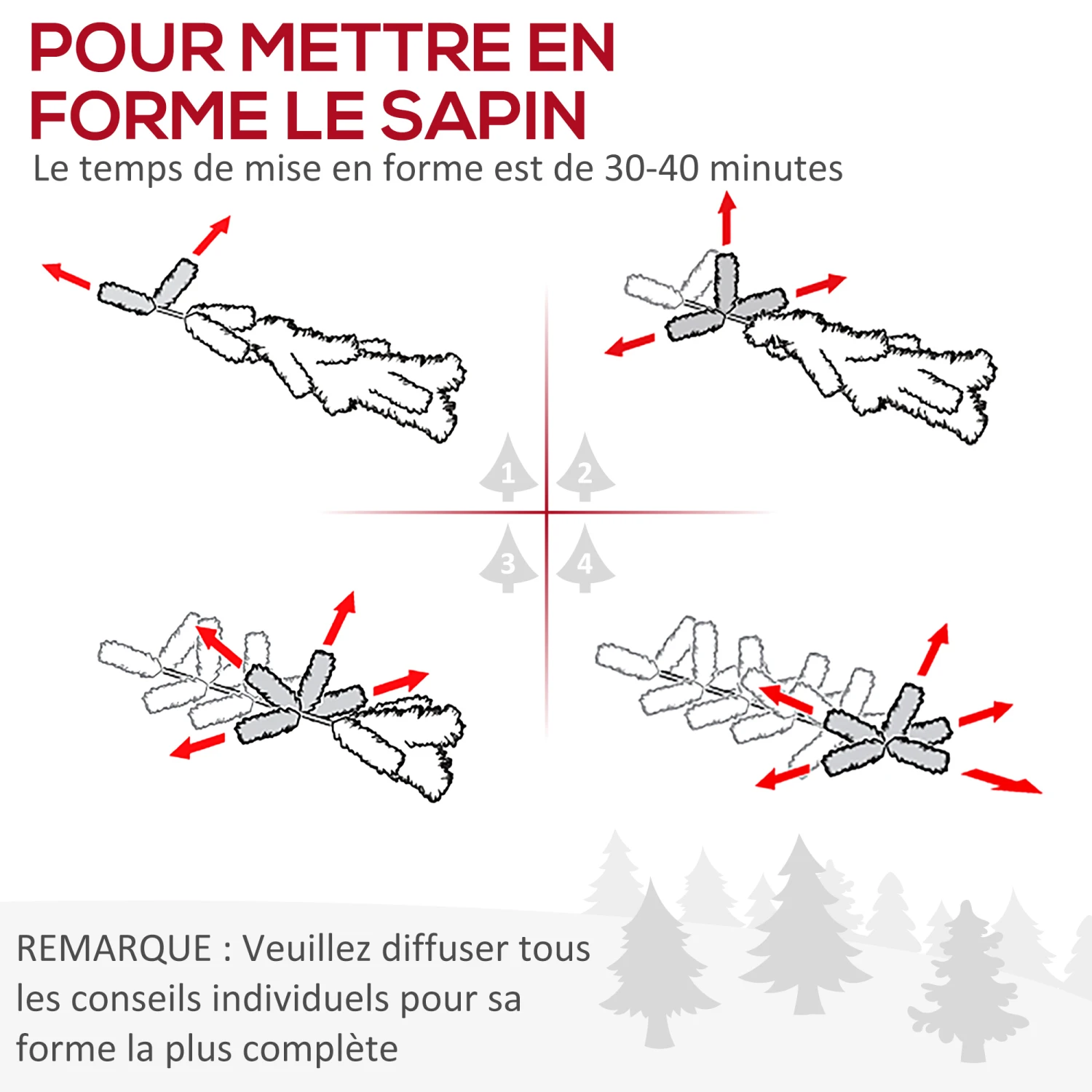 HOMCOM Sapin De Noël Artificiel Lumineux Blanc Dim. Ø 115 X 180H Cm 650 Branches 150 LED - Support Pied Pliable Métal PVC 7 HOMCOM Sapin De Noël Artificiel Lumineux Blanc Dim. Ø 115 X 180H Cm 650 Branches 150 LED - Support Pied Pliable Métal PVC – Image 7