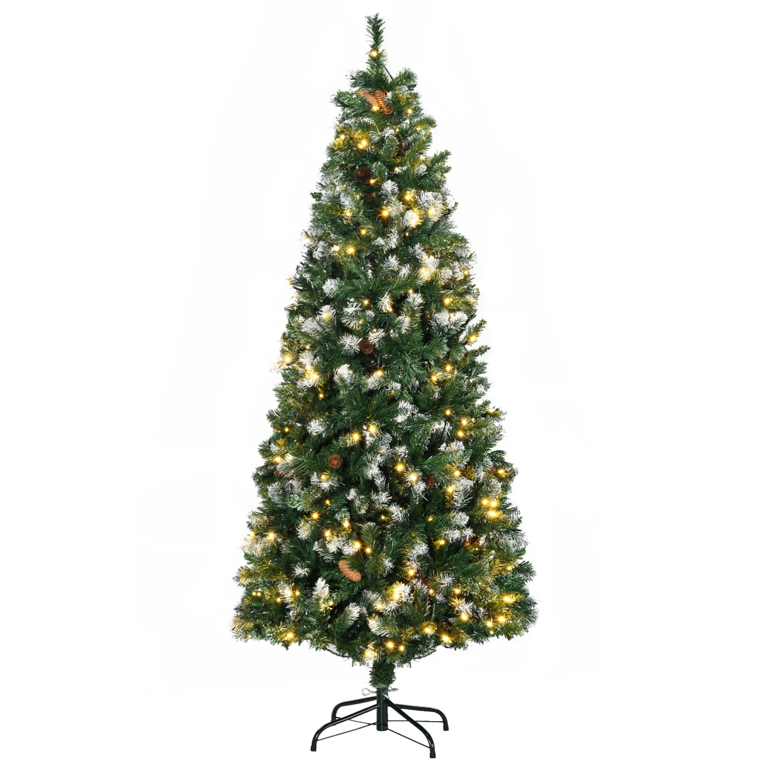 HOMCOM Sapin De Noël Artificiel Lumineux LED X 250 Blanc Chaud 30 Pommes De Pin H. 180 Cm 703 Branches Vert Effet Neige 2 HOMCOM Sapin De Noël Artificiel Lumineux LED X 250 Blanc Chaud 30 Pommes De Pin H. 180 Cm 703 Branches Vert Effet Neige – Image 2