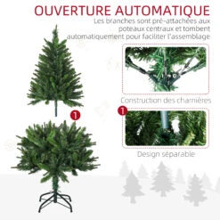 HOMCOM Sapin De Noël Artificiel Avec 310 Branches, Support En Acier, Arbre De Noël Artificiel Avec Socle Pliable En Acier, Hauteur 120 Cm, Vert -Homcom Boutique 3662970130049 7