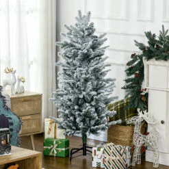 HOMCOM Sapin De Noël Artificiel Aspect Enneigé Ø 60 X 135H Cm 267 Branches épines Imitation Nordmann Grand Réalisme