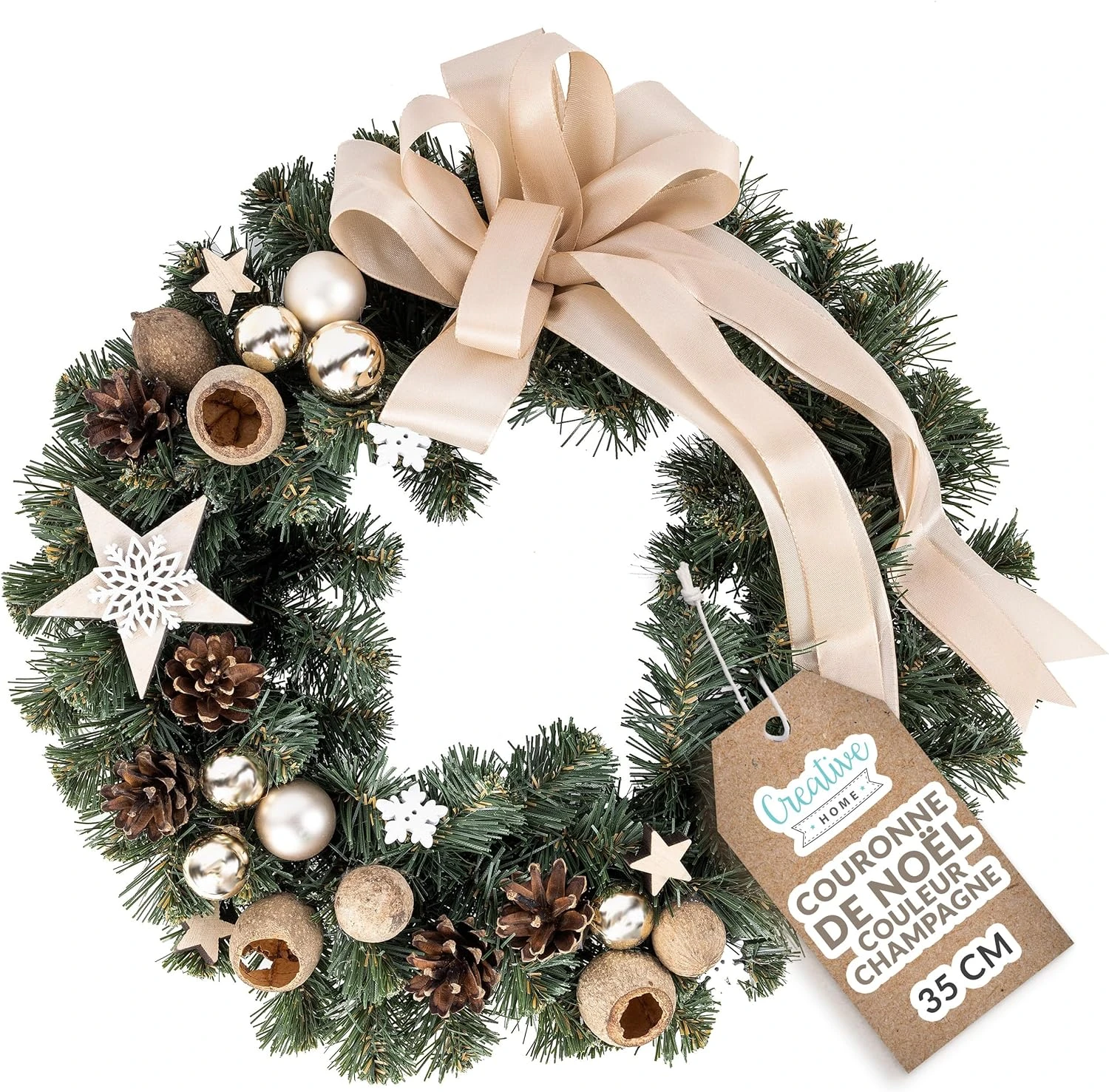 Creative Home Couronne De Noël Couleur Champagne | Diamètre 35 Cm | Couronne De Porte | Couronne De Noel Porte | Décoration Noel | Noel Decoration 2 Creative Home Couronne De Noël Couleur Champagne | Diamètre 35 Cm | Couronne De Porte | Couronne De Noel Porte | Décoration Noel | Noel Decoration – Image 2