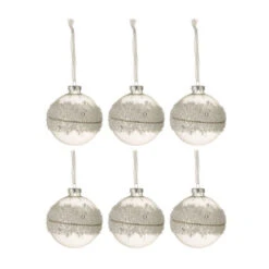Lot De 6 Boules De Noël "Glace" 8cm Blanc & Argent
