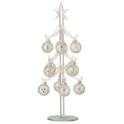 Statuette Déco "Sapin & Boules Noël" 30cm Argent