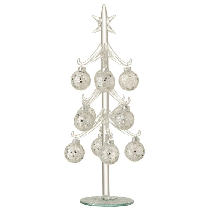 Statuette Déco "Sapin & Boules Noël" 30cm Argent 1 Statuette Déco "Sapin & Boules Noël" 30cm Argent