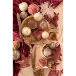 Lot De 6 Boules De Noël Déco "Velours" 8cm Ocre