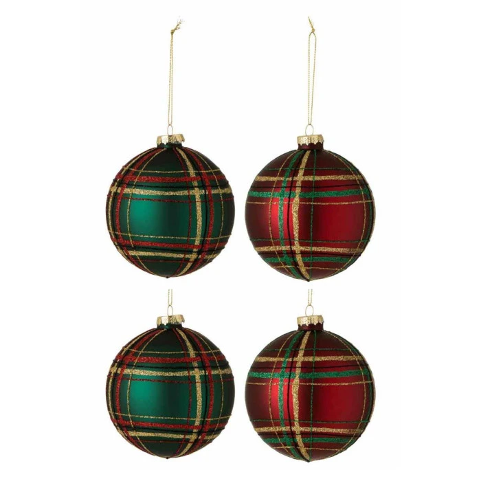 Lot De 4 Boules De Noël "Quadrillé" 10cm Vert & Rouge 2 Lot De 4 Boules De Noël "Quadrillé" 10cm Vert & Rouge – Image 2