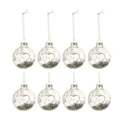 Lot De 8 Boules De Noël Design "Coeur" 6cm Argent