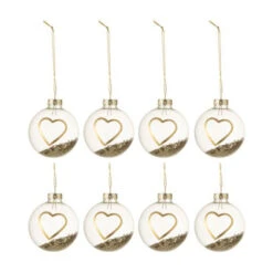 Lot De 8 Boules De Noël Design "Coeur" 6cm Or