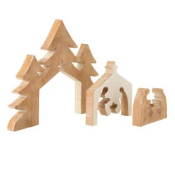 Crèche De Noël & Sapins "Puzzle" 54cm Naturel & Blanc -Homcom Boutique 5400924159191 3