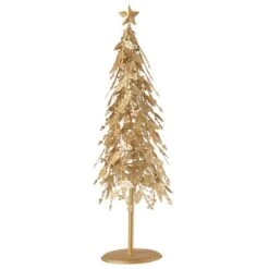 Sapin De Noël à Poser "Feuilles Métal" 52cm Or