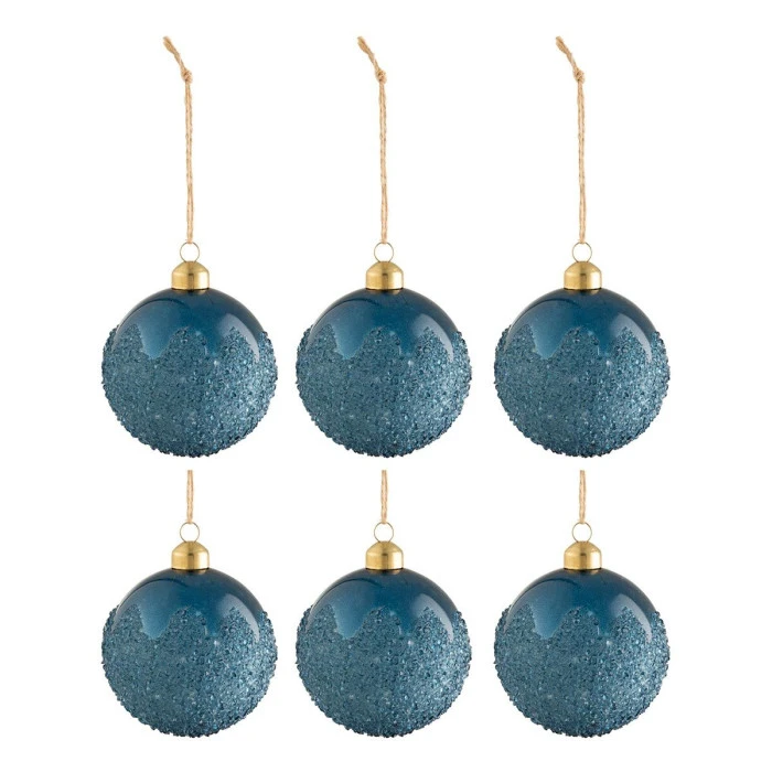 Lot De 6 Boules De Noël "Givrées" 8cm Bleu 2 Lot De 6 Boules De Noël "Givrées" 8cm Bleu – Image 2