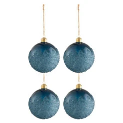 Lot De 4 Boules De Noël "Givrées" 10cm Bleu