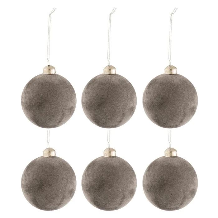 Lot De 6 Boules De Noël "Velours" 8cm Gris 2 Lot De 6 Boules De Noël "Velours" 8cm Gris – Image 2