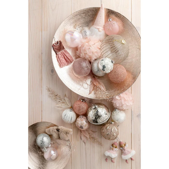 Lot De 6 Boules De Noël "Fleurs Opale" 8cm Rose 1 Lot De 6 Boules De Noël "Fleurs Opale" 8cm Rose