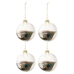 Lot De 4 Boules De Noël "Plumes" 10cm Transparent