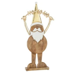Père Noël Déco "Ho Ho Ho" 60cm Naturel & Or