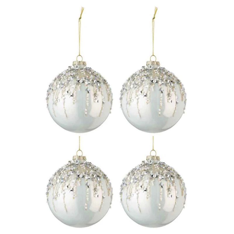 Lot De 4 Boules De Noël "Perles" 10cm Blanc 2 Lot De 4 Boules De Noël "Perles" 10cm Blanc – Image 2