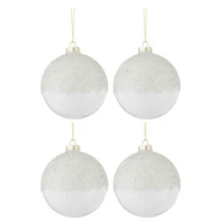 Lot De 4 Boules De Noël "Givre" 10cm Blanc -Homcom Boutique 5400924271664 1
