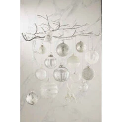 Lot De 12 Boules De Noël "Mat Givré" 8cm Gris & Blanc