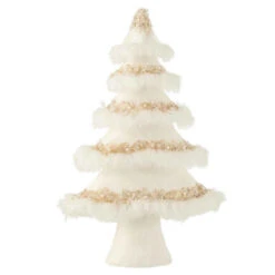 Sapin De Noël Velours "Plumes" 51cm Blanc & Or