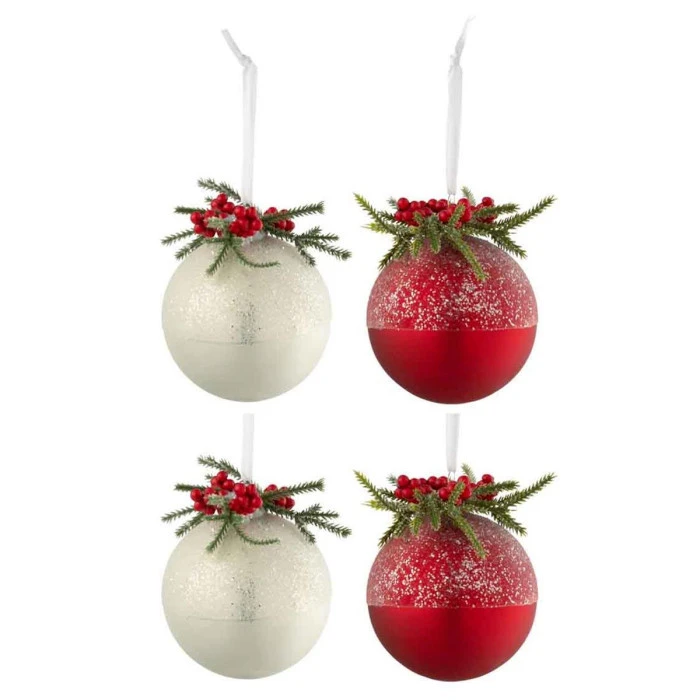 Lot De 4 Boules De Noël "Baies Givrées" 10cm Blanc & Rouge 2 Lot De 4 Boules De Noël "Baies Givrées" 10cm Blanc & Rouge – Image 2
