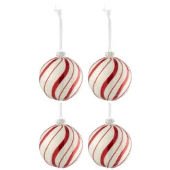 Lot De 4 Boules De Noël "Lignes Tournantes" 10cm Blanc -Homcom Boutique 5400924277093 1