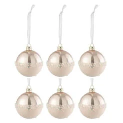 Lot De 6 Boules De Noël "Ligne Paillettes" 8cm Rose Clair 3 Lot De 6 Boules De Noël "Ligne Paillettes" 8cm Rose Clair -Homcom Boutique 5400924277178 1