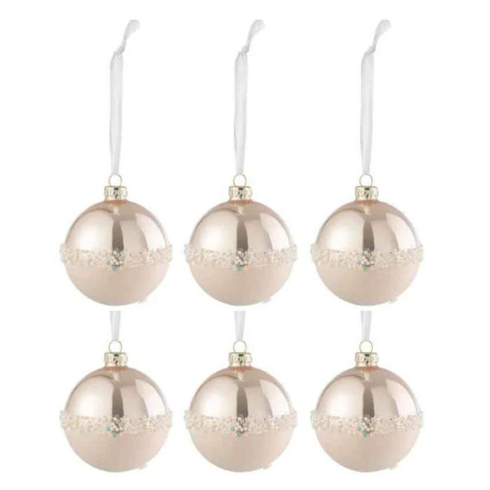 Lot De 6 Boules De Noël "Ligne Paillettes" 8cm Rose Clair 2 Lot De 6 Boules De Noël "Ligne Paillettes" 8cm Rose Clair – Image 2