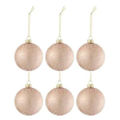 Lot De 6 Boules De Noël "Givré Mat" 8cm Rose Clair