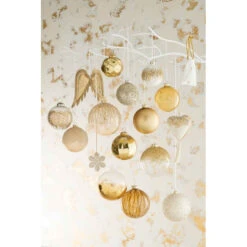 Lot De 6 Boules De Noël "Paillettes Dorées" 8cm Blanc