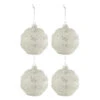 Lot De 4 Boules De Noël "Lignes Paillettes" 10cm Blanc