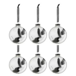 Lot De 6 Boules De Noël "Fleurs Séchées" 8cm Noir