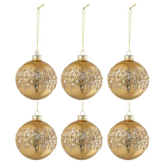 Lot De 6 Boules De Noël "Paillettes Brillantes" 8cm Or 2 Lot De 6 Boules De Noël "Paillettes Brillantes" 8cm Or – Image 2