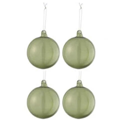 Lot De 4 Boules De Noël "Verre Épais" 10cm Transparent & Vert