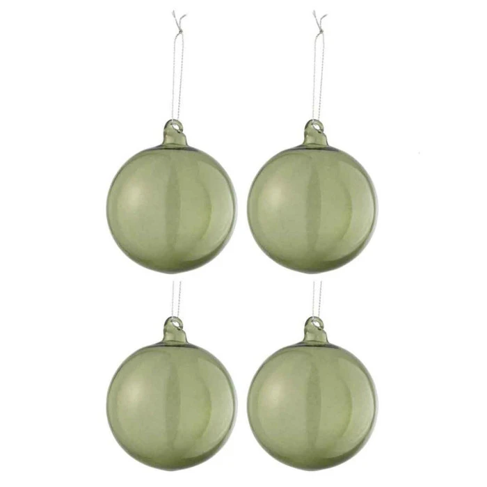 Lot De 4 Boules De Noël "Verre Épais" 10cm Transparent & Vert 1 Lot De 4 Boules De Noël "Verre Épais" 10cm Transparent & Vert