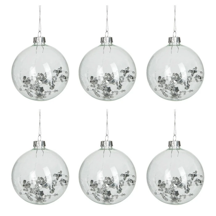 Lot De 6 Boules De Noël "Sequins" 9cm Transparent 2 Lot De 6 Boules De Noël "Sequins" 9cm Transparent – Image 2