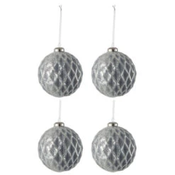 Lot De 4 Boules De Noël "Carreau" 10cm Gris