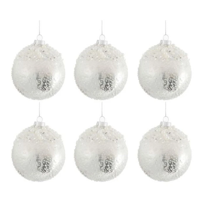 Lot De 6 Boules De Noël "Perle" 29cm Argent & Blanc 2 Lot De 6 Boules De Noël "Perle" 29cm Argent & Blanc – Image 2
