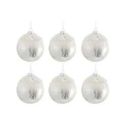 Lot De 6 Boules De Noël "Perle" 29cm Argent & Blanc
