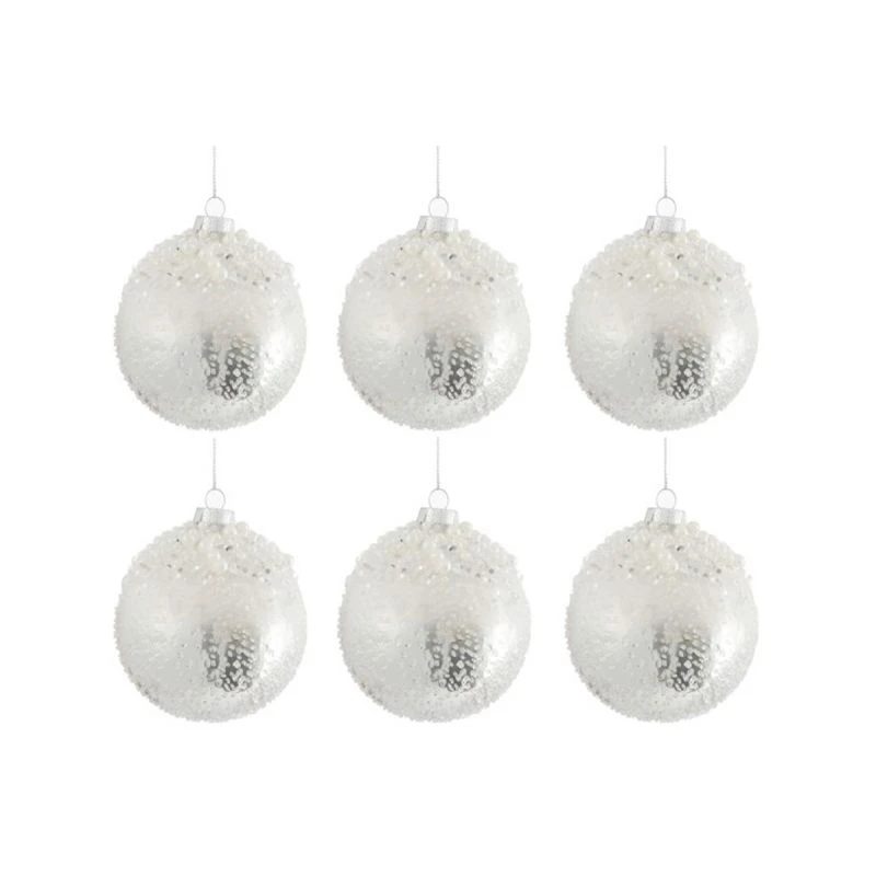 Lot De 6 Boules De Noël "Perle" 29cm Argent & Blanc 1 Lot De 6 Boules De Noël "Perle" 29cm Argent & Blanc
