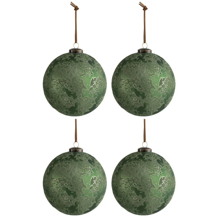 Lot De 4 Boules De Noël "Antique" 12cm Vert 1 Lot De 4 Boules De Noël "Antique" 12cm Vert