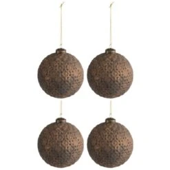 Lot De 4 Boules De Noël "Fleur" 10cm Marron