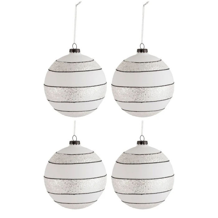 Lot De 4 Boules De Noël "Paillettes Lignes" 10cm Blanc 1 Lot De 4 Boules De Noël "Paillettes Lignes" 10cm Blanc