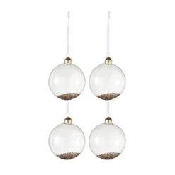 Lot De 4 Boules De Noël En Verre "Paillettes Or" 24cm Transparent
