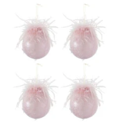 Lot De 4 Boules De Noël "Plumes" 10cm Rose