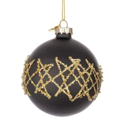 Boule De Noël En Verre Noir Et Doré Ø8 Cm