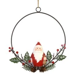 Guirlande Métal Père Noël Rouge 16x7x16 Cm