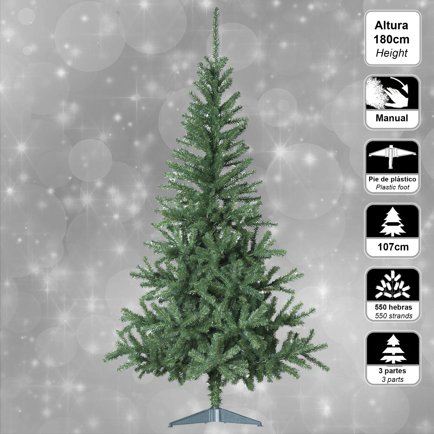 Sapin Vert 180 Cm + Pack De 18 Décorations De Noël Rouges + 6 Guirlandes Cuivrées De 20 LED Pour Intérieur 1 Sapin Vert 180 Cm + Pack De 18 Décorations De Noël Rouges + 6 Guirlandes Cuivrées De 20 LED Pour Intérieur