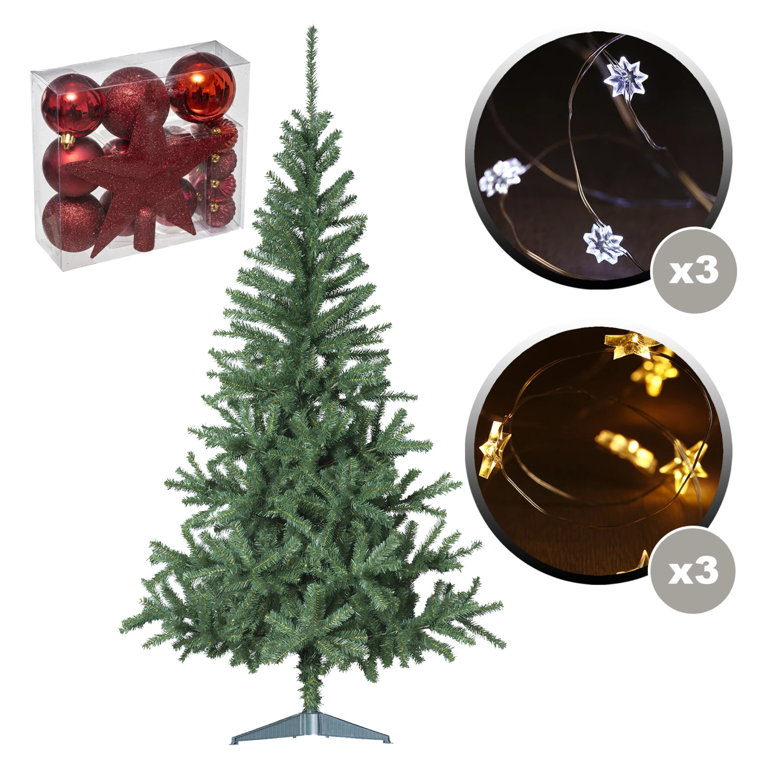 Sapin Vert 180 Cm + Pack De 18 Décorations De Noël Rouges + 6 Guirlandes Cuivrées De 20 LED Pour Intérieur 2 Sapin Vert 180 Cm + Pack De 18 Décorations De Noël Rouges + 6 Guirlandes Cuivrées De 20 LED Pour Intérieur – Image 2